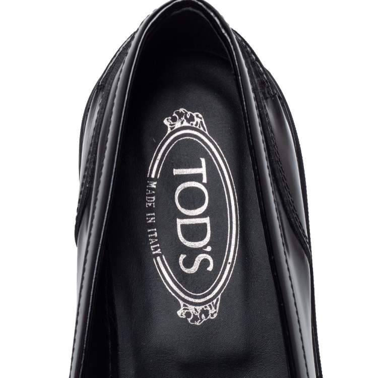 مملوكة مسبقًا Tod's Black/White Leather And Patent Platform Penny Loafers Size 41