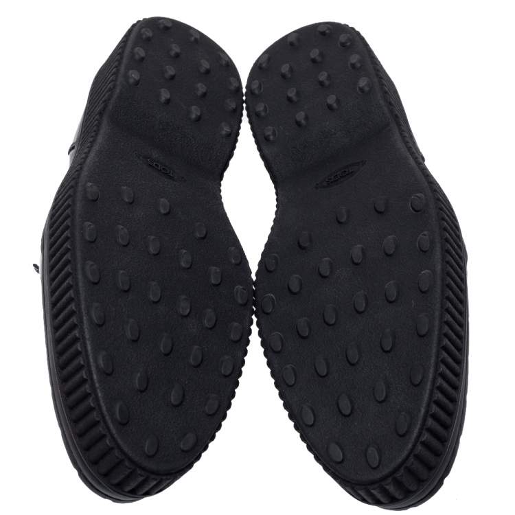 مملوكة مسبقًا Tod's Black/White Leather And Patent Platform Penny Loafers Size 41