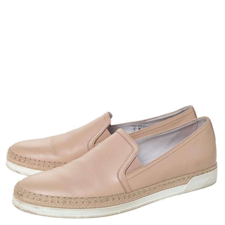 Pre Owned Tod's Metallic Pink Leather Pantofola Espadrille Slip On Sneakers Size 39
