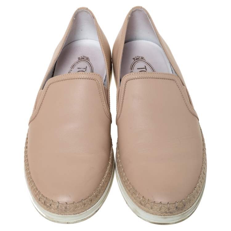 Pre Owned Tod's Metallic Pink Leather Pantofola Espadrille Slip On Sneakers Size 39