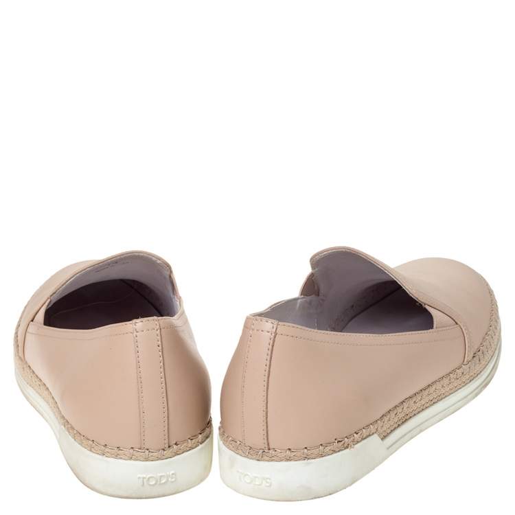Pre Owned Tod's Metallic Pink Leather Pantofola Espadrille Slip On Sneakers Size 39