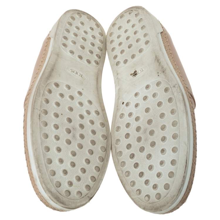 Pre Owned Tod's Metallic Pink Leather Pantofola Espadrille Slip On Sneakers Size 39
