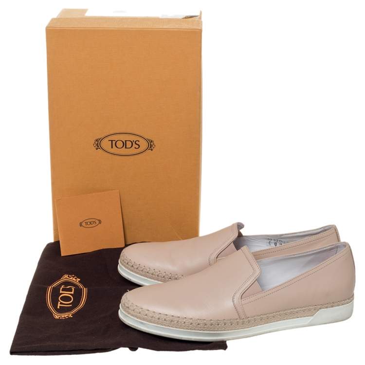Pre Owned Tod's Metallic Pink Leather Pantofola Espadrille Slip On Sneakers Size 39