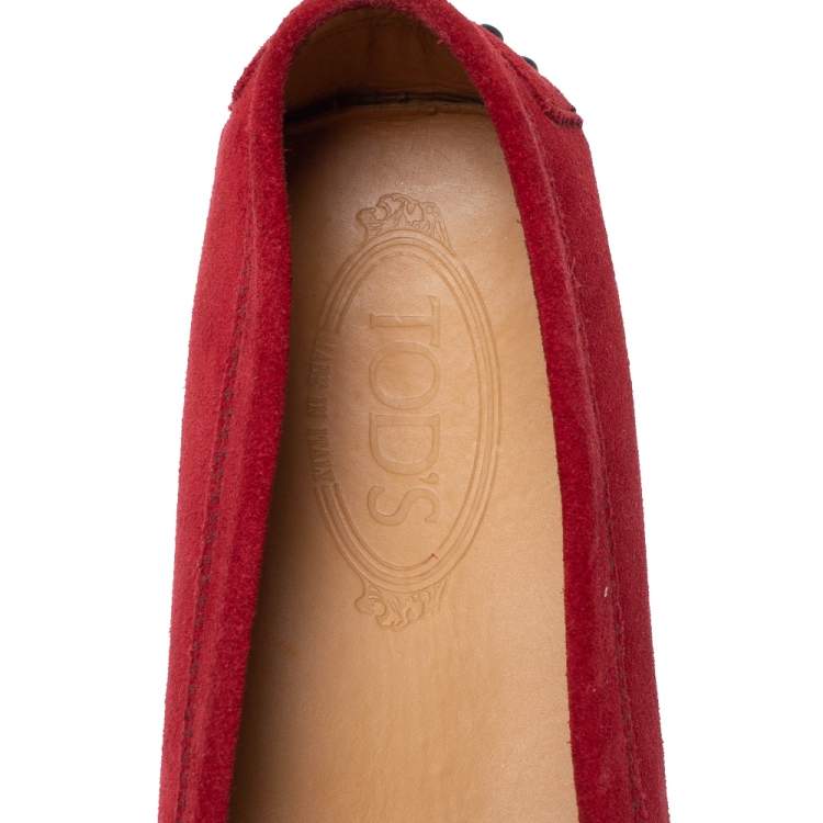 Pre Owned Tod’s Red Suede Leather Penny Slip On Loafers Size 41.5