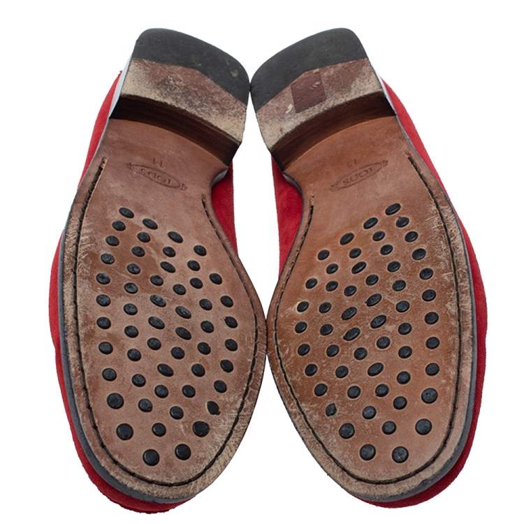 Pre Owned Tod’s Red Suede Leather Penny Slip On Loafers Size 41.5