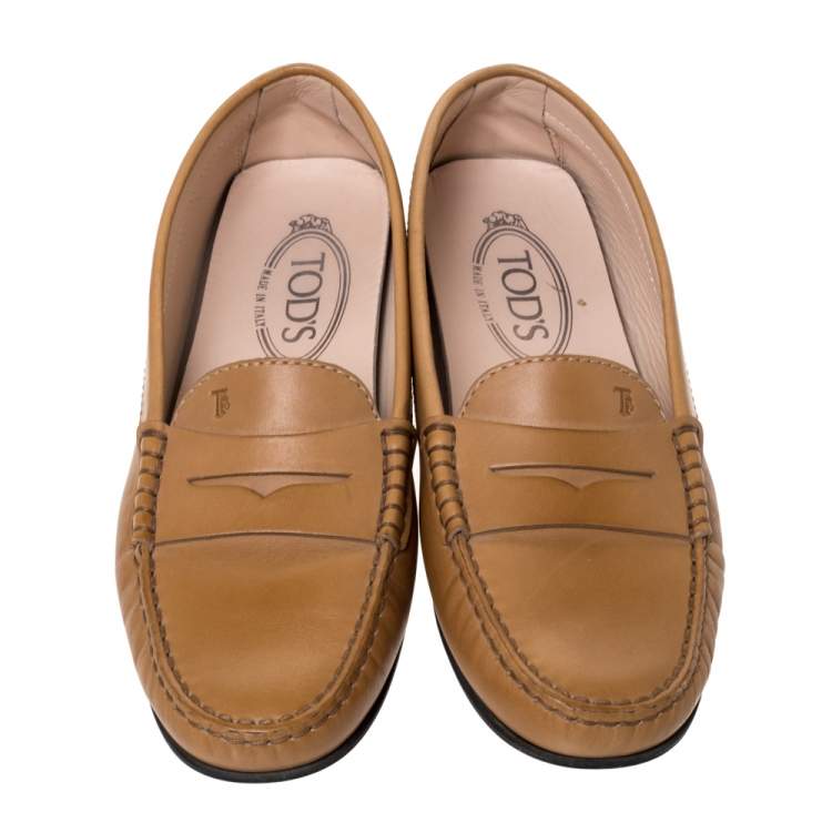 Pre Owned Tod's Tan Leather Penny Loafers Size 38
