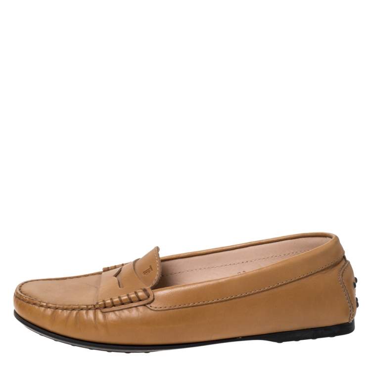 Pre Owned Tod's Tan Leather Penny Loafers Size 38