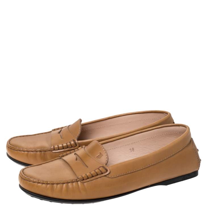 Pre Owned Tod's Tan Leather Penny Loafers Size 38