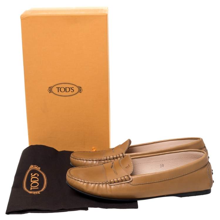 Pre Owned Tod's Tan Leather Penny Loafers Size 38