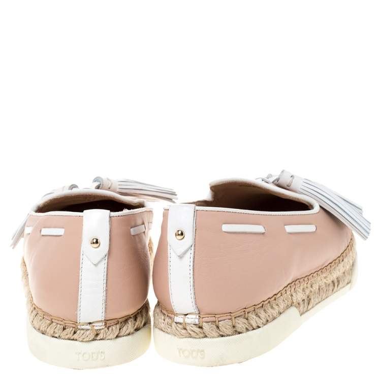 مملوكة مسبقًا Tod's Powder Pink Leather Tassel Espadrille Platform Sneaker Size 37.5