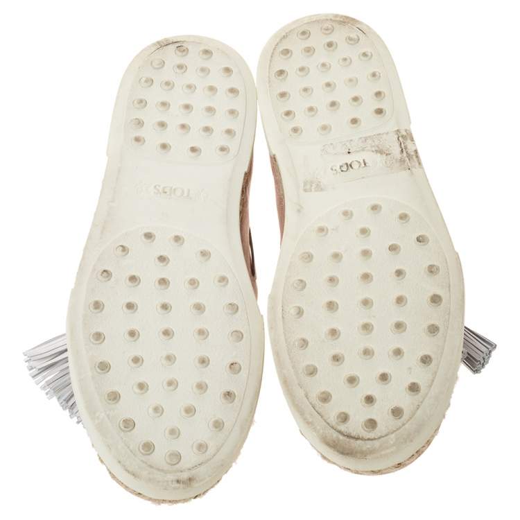 مملوكة مسبقًا Tod's Powder Pink Leather Tassel Espadrille Platform Sneaker Size 37.5
