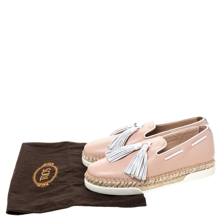 مملوكة مسبقًا Tod's Powder Pink Leather Tassel Espadrille Platform Sneaker Size 37.5