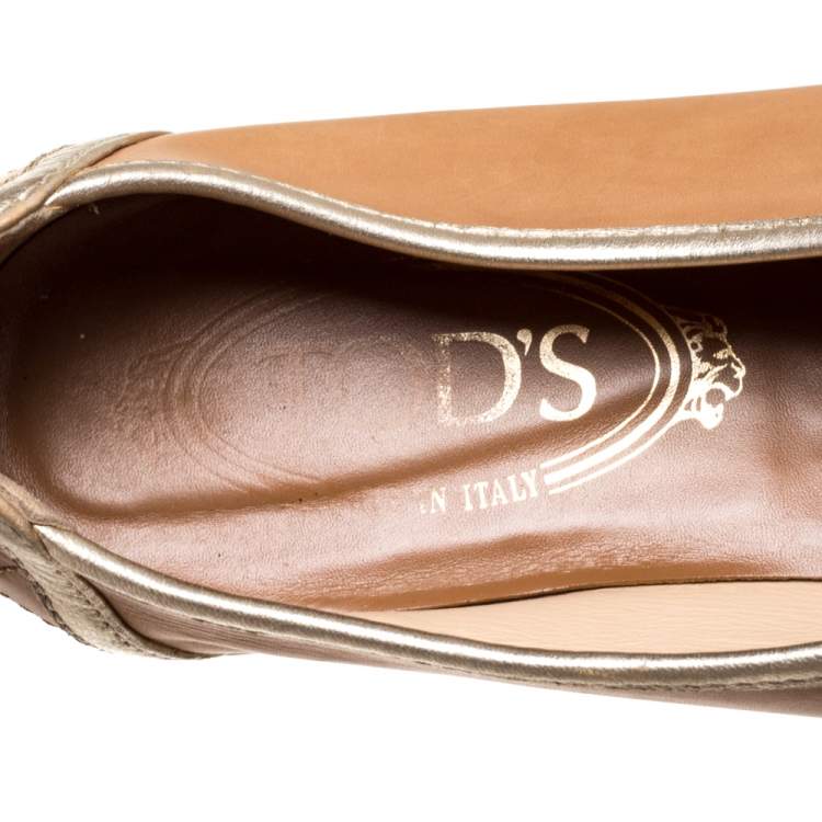 Pre Owned Tod's Brown/Gold Leather Lace Up Sneakers Size 38