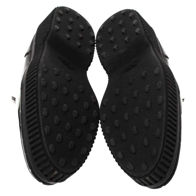Pre Owned Tod's Black/White Leather And Patent Platform Penny Loafers Size 38