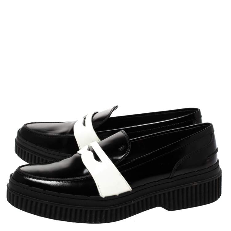 womens black and white loafers