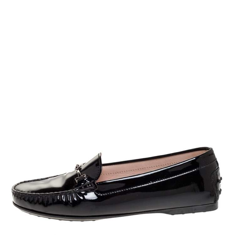 مملوكة مسبقًا Tod's Black Patent Leather Double T Loafers Size 39.5