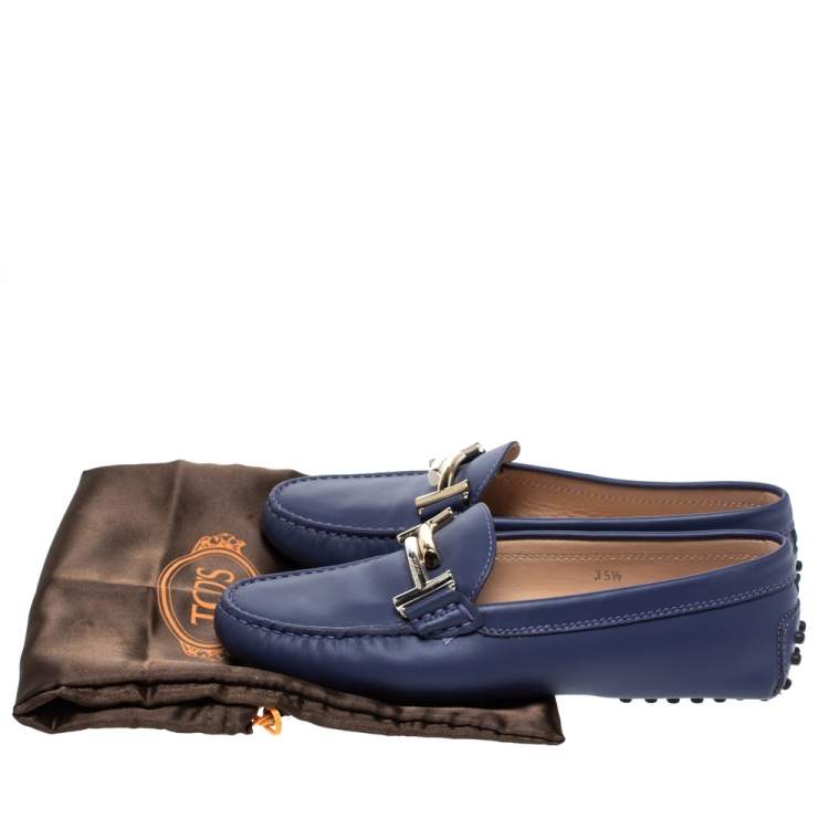 Pre Owned Tod's Blue Leather Double T Loafers Size 35.5