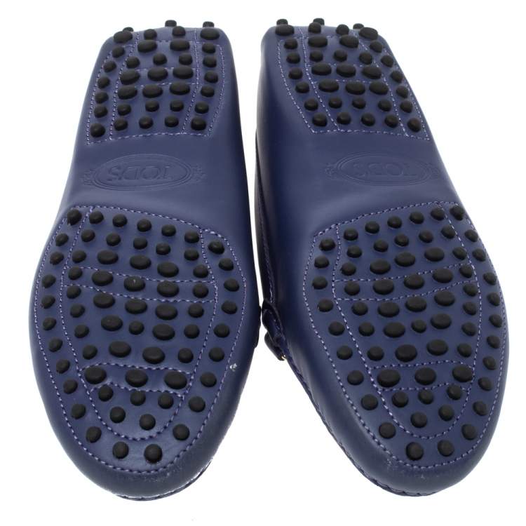 Pre Owned Tod's Blue Leather Double T Loafers Size 35.5