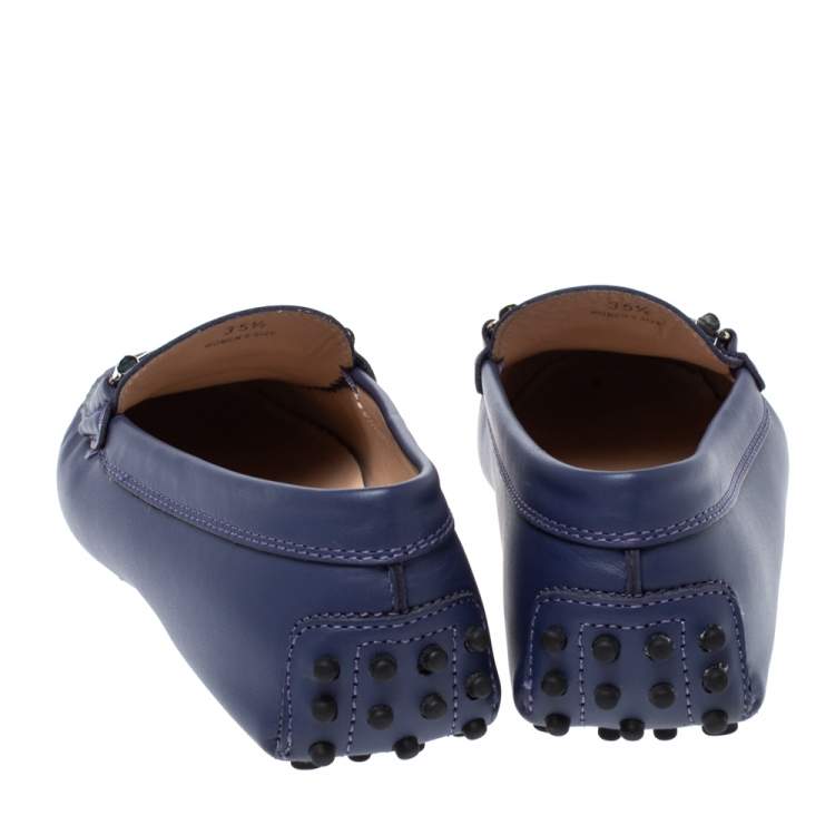 Pre Owned Tod's Blue Leather Double T Loafers Size 35.5