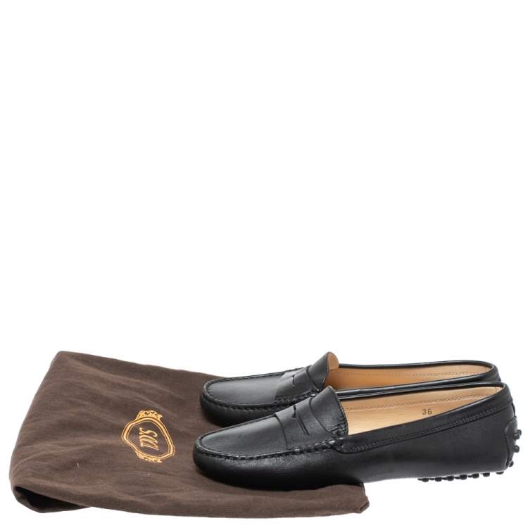 Pre Owned Tod's Black Leather Penny Loafers Size 36