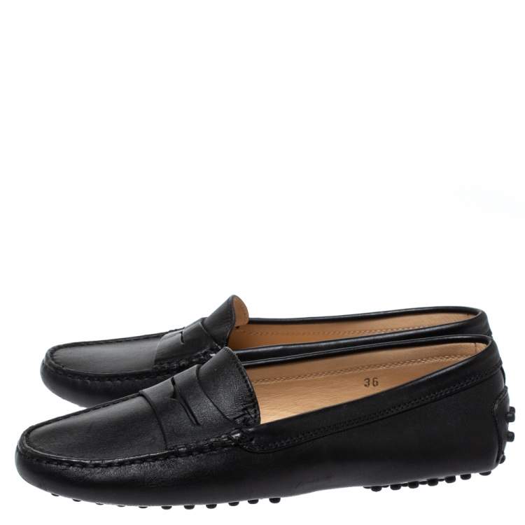 Pre Owned Tod's Black Leather Penny Loafers Size 36