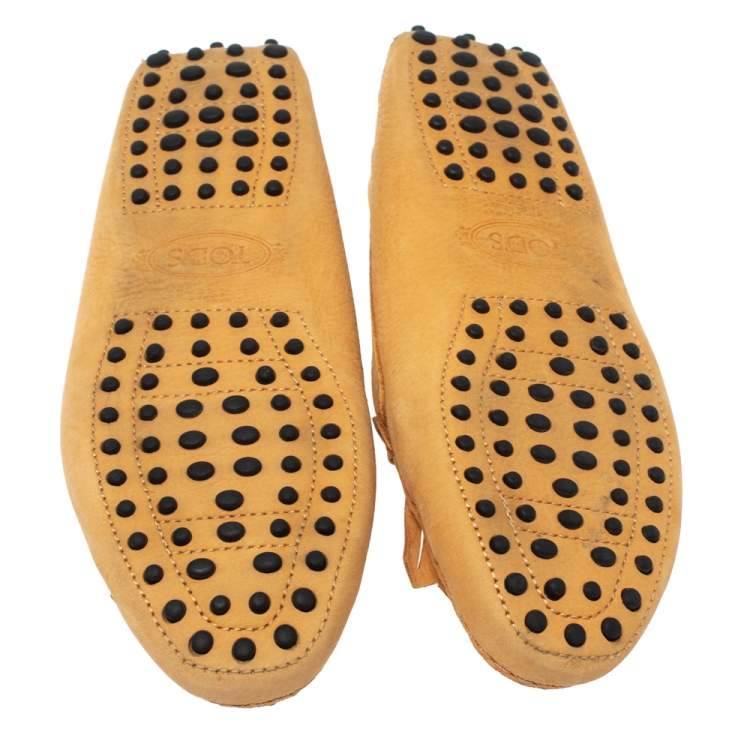Pre Owned Tod's Mustard Nubuck Leather Pin Fringe Loafers Size 38