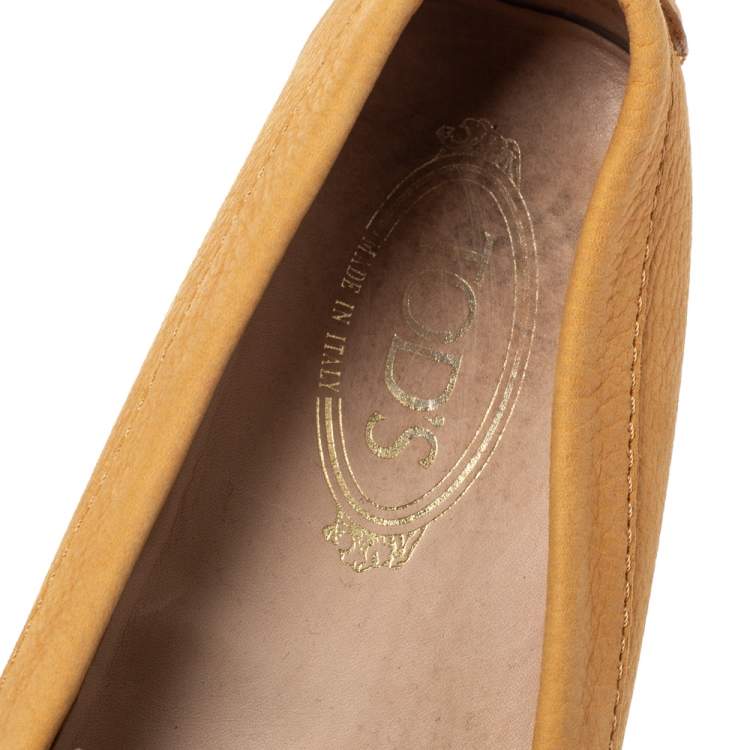 Pre Owned Tod's Mustard Nubuck Leather Pin Fringe Loafers Size 38
