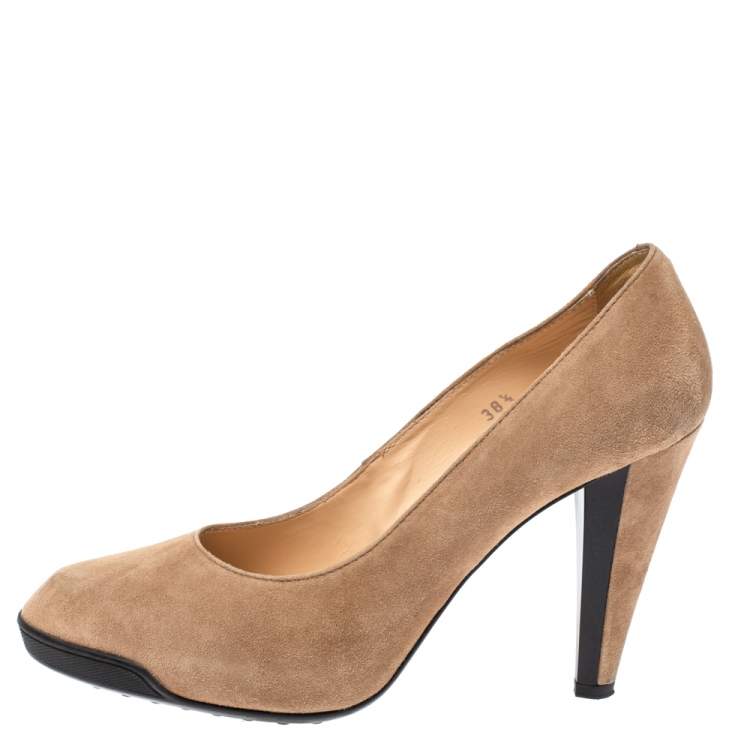 Pre Owned Tod's Beige Suede Platform Pumps Size 38.5
