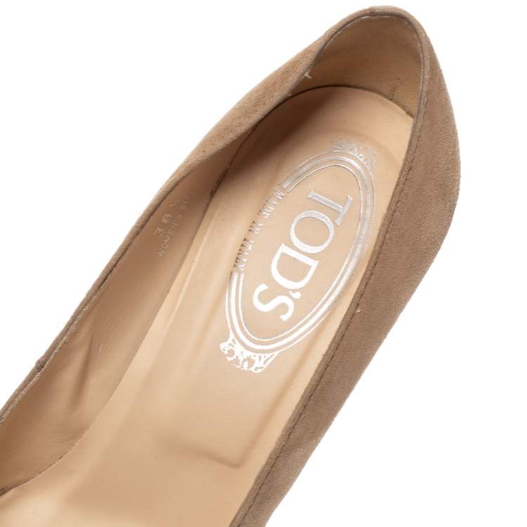 Pre Owned Tod's Beige Suede Platform Pumps Size 38.5