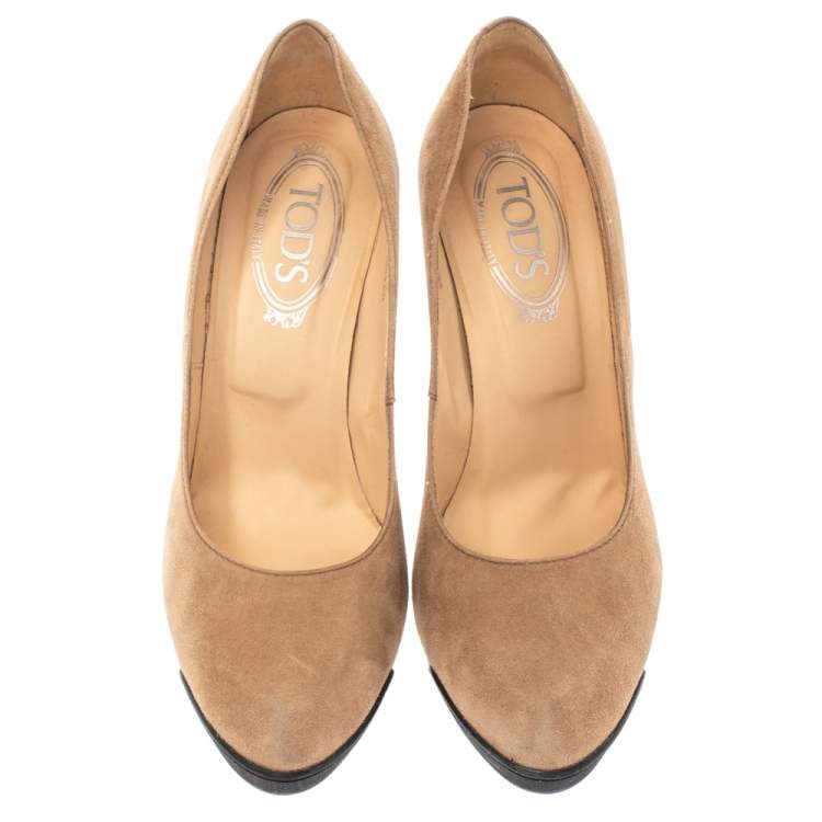 Pre Owned Tod's Beige Suede Platform Pumps Size 38.5
