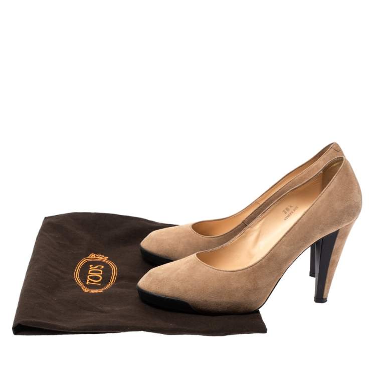 Pre Owned Tod's Beige Suede Platform Pumps Size 38.5