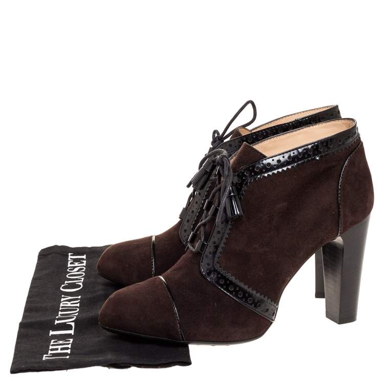 Pre Owned Tod's Brown Suede Leather Lace Up Ankle Booties Size 37