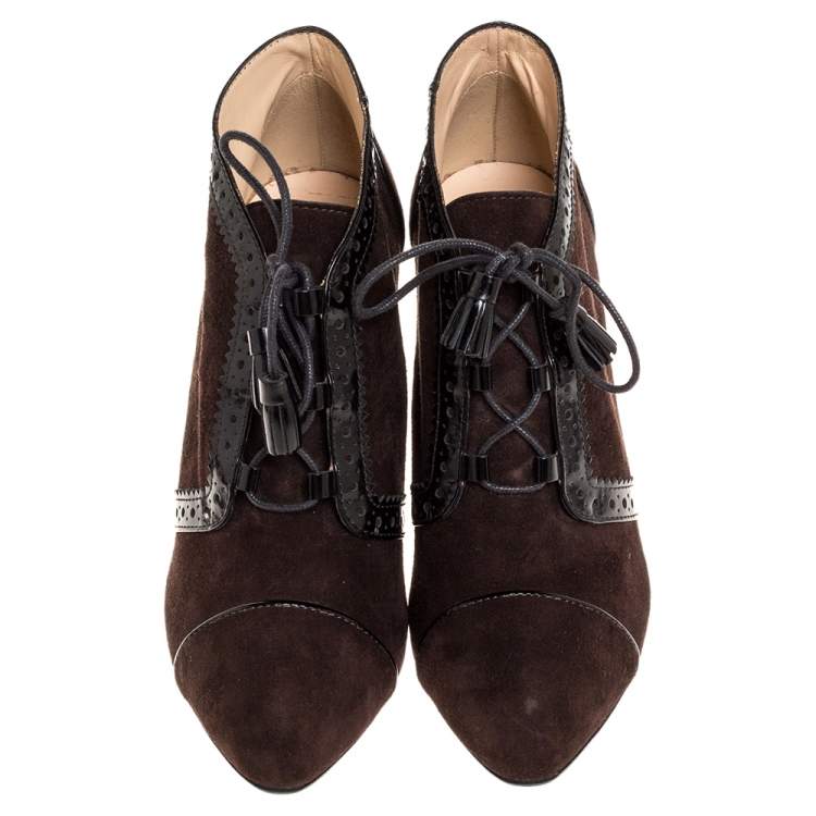 Pre Owned Tod's Brown Suede Leather Lace Up Ankle Booties Size 37