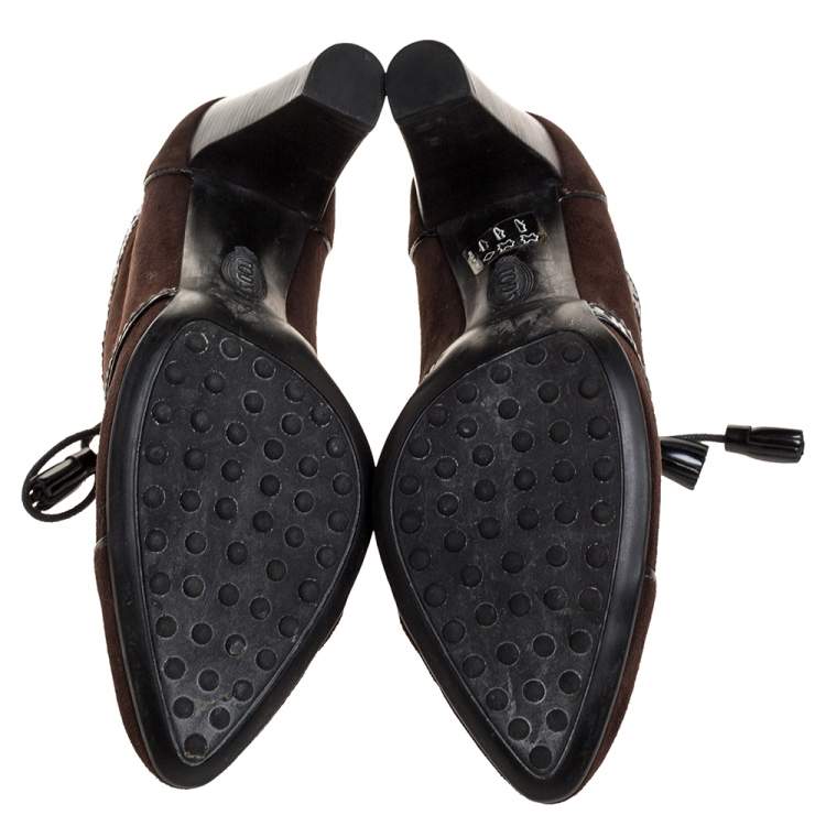 Pre Owned Tod's Brown Suede Leather Lace Up Ankle Booties Size 37