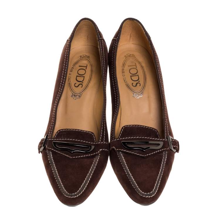 Pre Owned Tod's Brown Suede Leather Buckle Detail Pumps Size 37