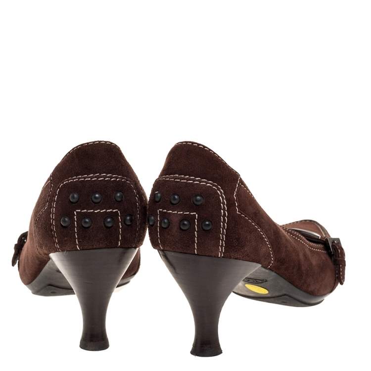 Pre Owned Tod's Brown Suede Leather Buckle Detail Pumps Size 37