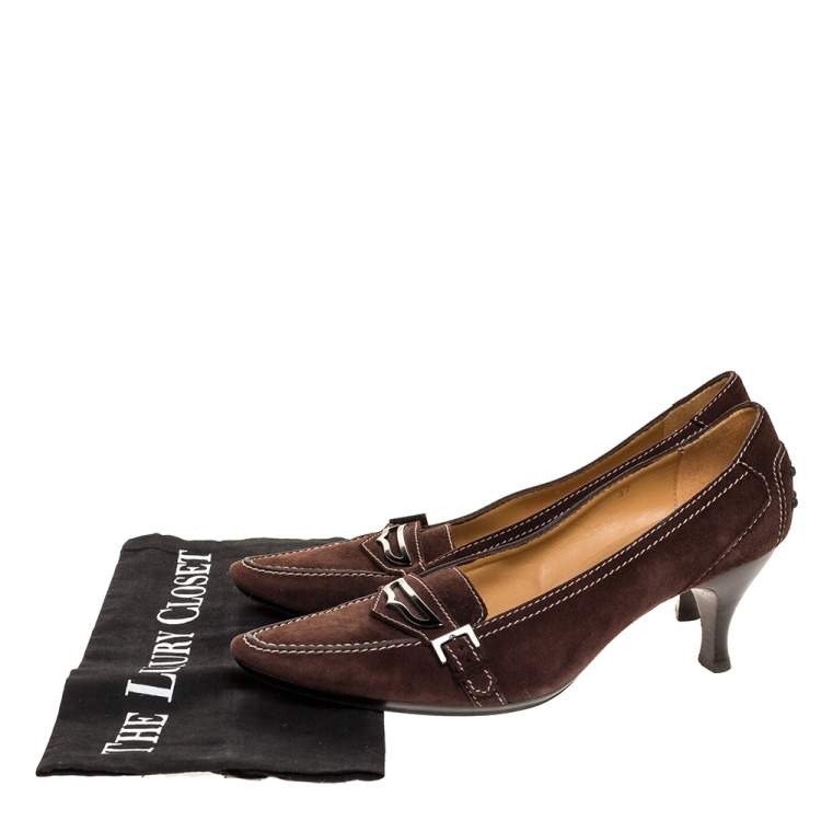 Pre Owned Tod's Brown Suede Leather Buckle Detail Pumps Size 37