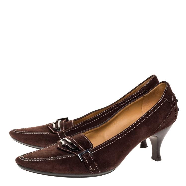 Pre Owned Tod's Brown Suede Leather Buckle Detail Pumps Size 37