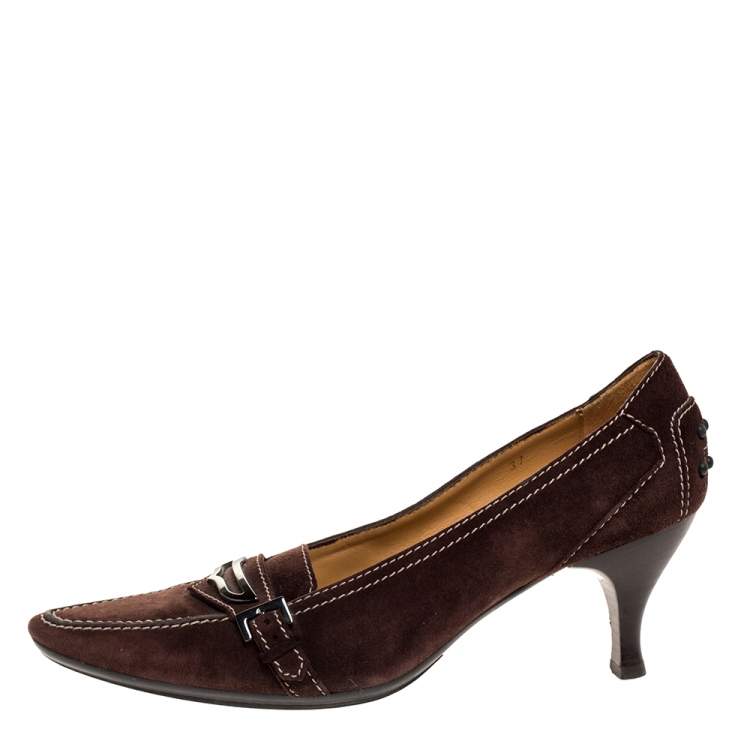 Pre Owned Tod's Brown Suede Leather Buckle Detail Pumps Size 37