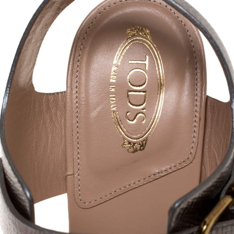Pre Owned Tod's Silver Leather Platform Ankle Strap Sandals Size 37
