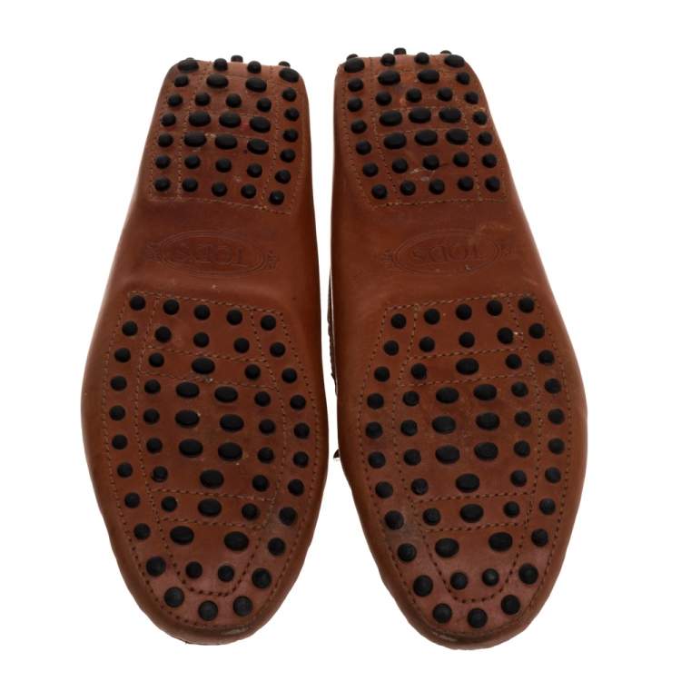 Pre Owned Tod's Brown Leather Bow Slip On Loafers Size 37.5