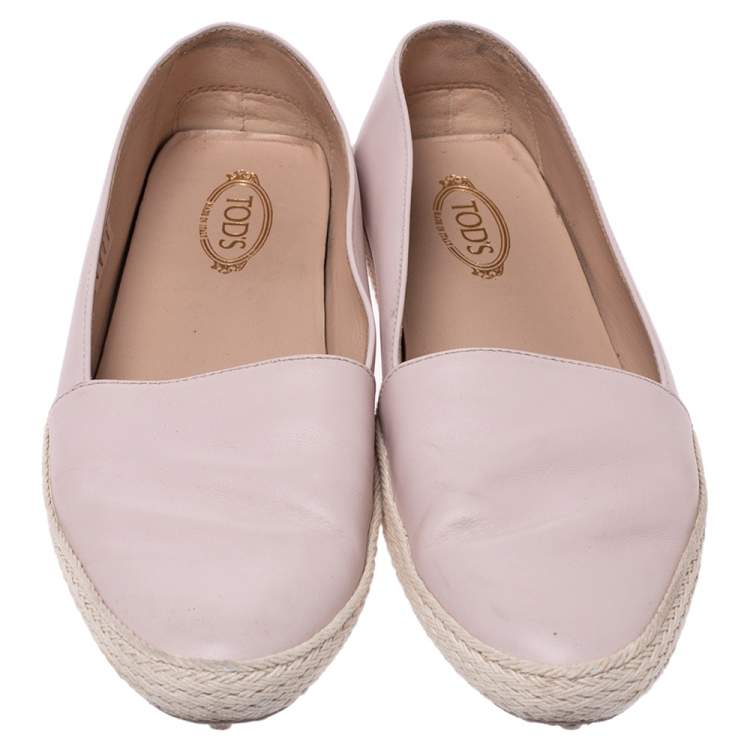 Pre Owned Tod's Pink Leather Espadrille Loafers Size 40