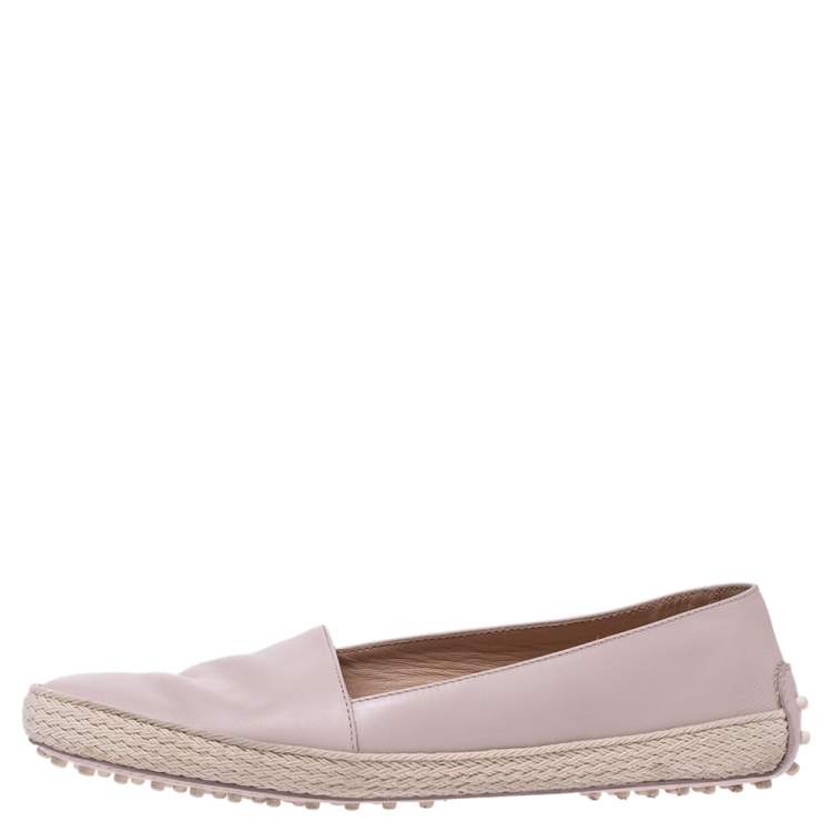 Pre Owned Tod's Pink Leather Espadrille Loafers Size 40