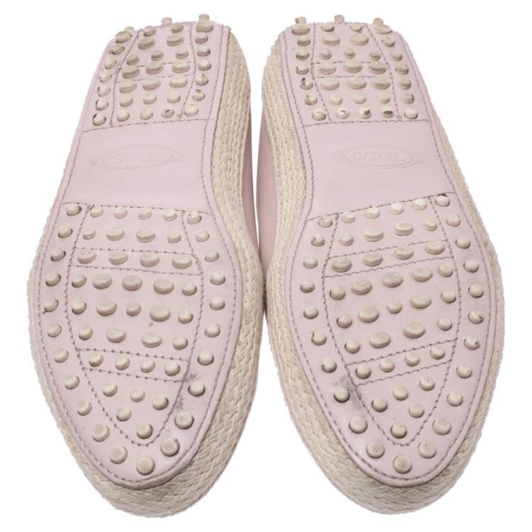 Pre Owned Tod's Pink Leather Espadrille Loafers Size 40