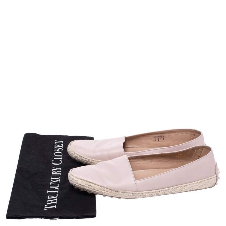Pre Owned Tod's Pink Leather Espadrille Loafers Size 40