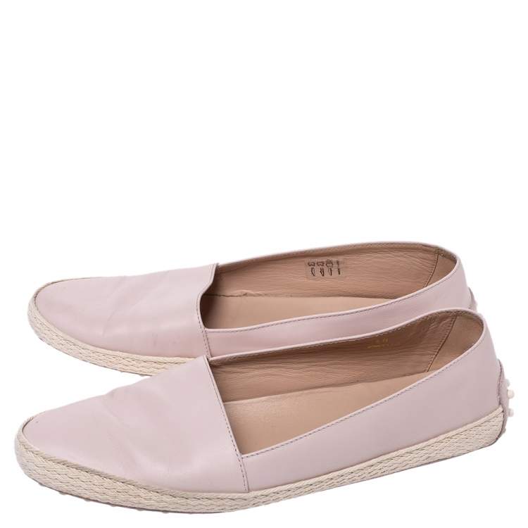 Pre Owned Tod's Pink Leather Espadrille Loafers Size 40