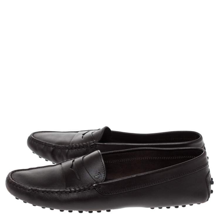 Pre Owned Tod's Brown Leather Penny Slip On Loafers Size 39.5