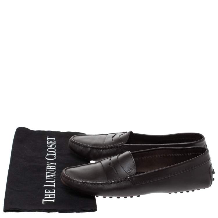 Pre Owned Tod's Brown Leather Penny Slip On Loafers Size 39.5