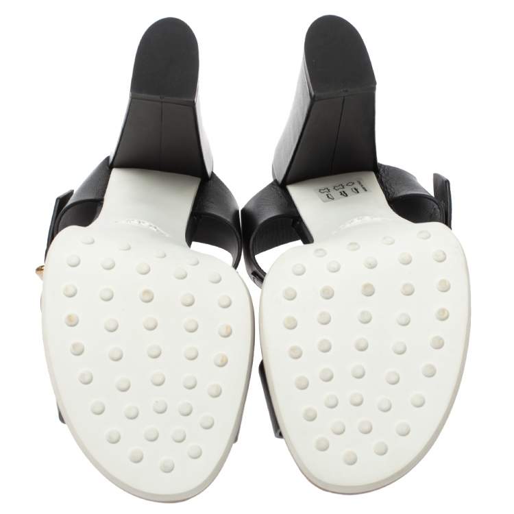 Pre Owned Tod's Black Leather Platform Ankle Strap Sandals Size 38.5