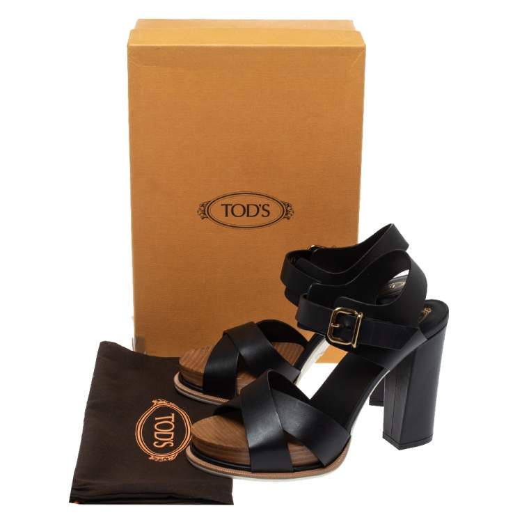 Pre Owned Tod's Black Leather Platform Ankle Strap Sandals Size 38.5